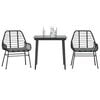 vidaXL 3-tlg. Garten-Essgruppe mit Kissen Schwarz Poly Rattan Glas