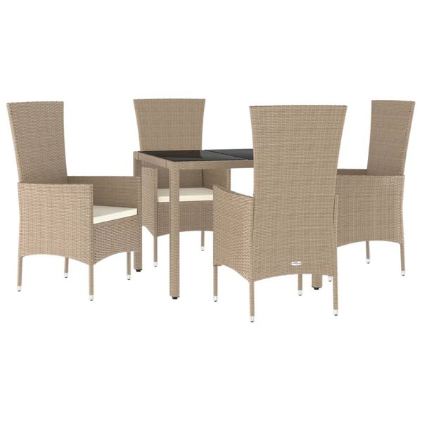 vidaXL 5-tlg. Garten-Essgruppe mit Kissen Beige Poly Rattan