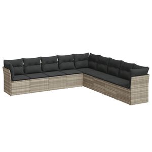 vidaXL 9-tlg. Garten-Sofagarnitur mit Kissen Hellgrau Poly Rattan