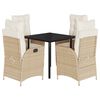 vidaXL 5-tlg. Garten-Essgruppe mit Kissen Beige Poly Rattan