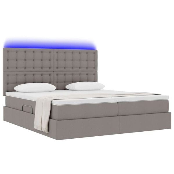vidaXL Bett mit LED-Lichtleisten mit Kopfteil Taupe 200 x 200 cm Stoff