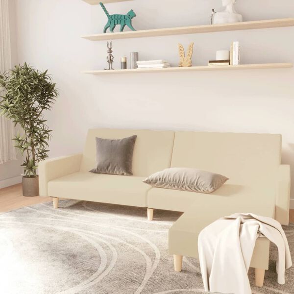 vidaXL Schlafsofa 2-Sitzer mit Fu&szlig;hocker Creme Stoff
