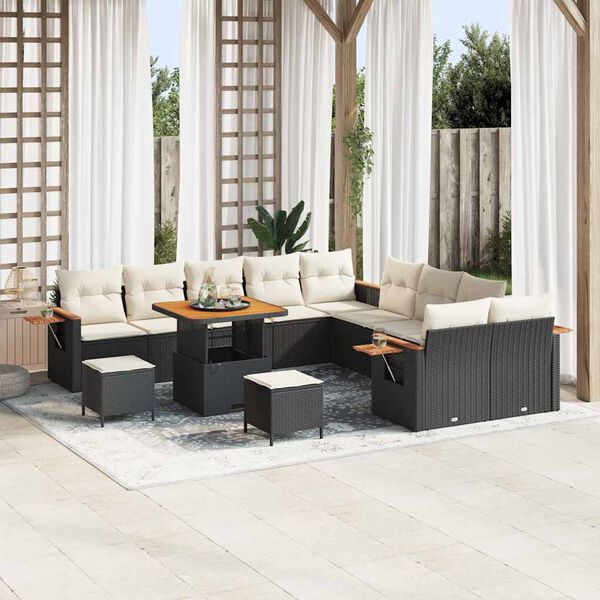 vidaXL Garten-Sofa-Set mit Kissen 13 pcs Schwarz und Creme