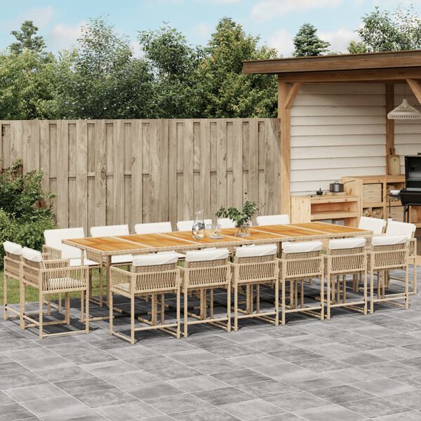 vidaXL 17-tlg. Garten-Essgruppe mit Kissen Beige Poly Rattan