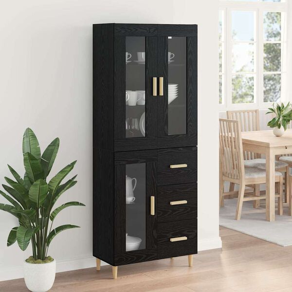 vidaXL Highboard Schwarz Eichen-Optik 69,5 x 34 x 180 cm Holzwerkstoff