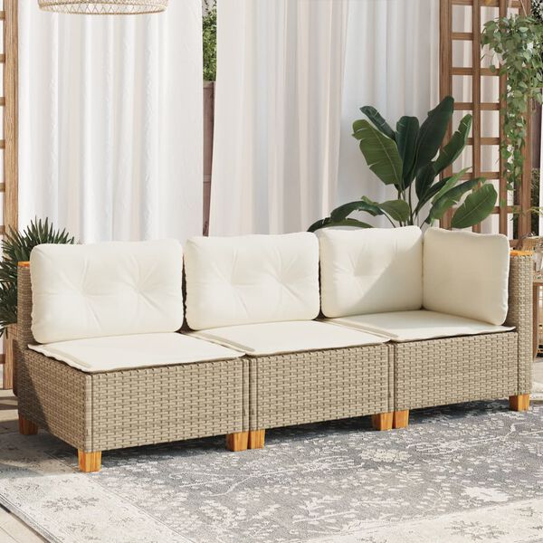 vidaXL Gartensofa mit Kissen 3-Sitzer Beige Poly Rattan