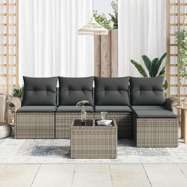 vidaXL Gartensofa-set mit Kissen mit Speicher 6 pcs Grau Poly-Rattan