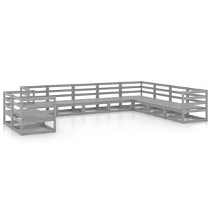vidaXL 10-tlg. Garten-Lounge-Set Grau Kiefer Massivholz