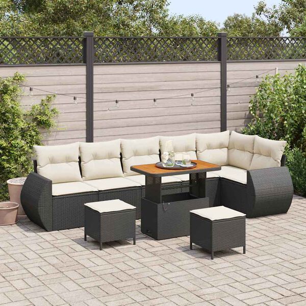 vidaXL Gartensofa-set mit Kissen 9 pcs Schwarz und Creme Poly Rattan