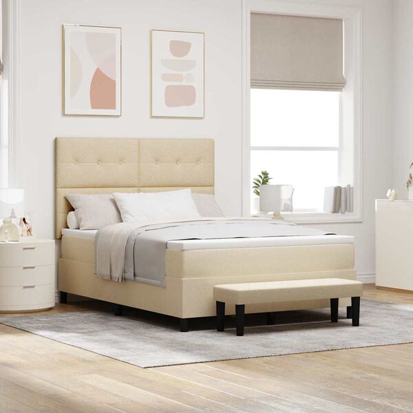 vidaXL Boxspringbett mit Matratze Creme 140 x 200 cm Stoff