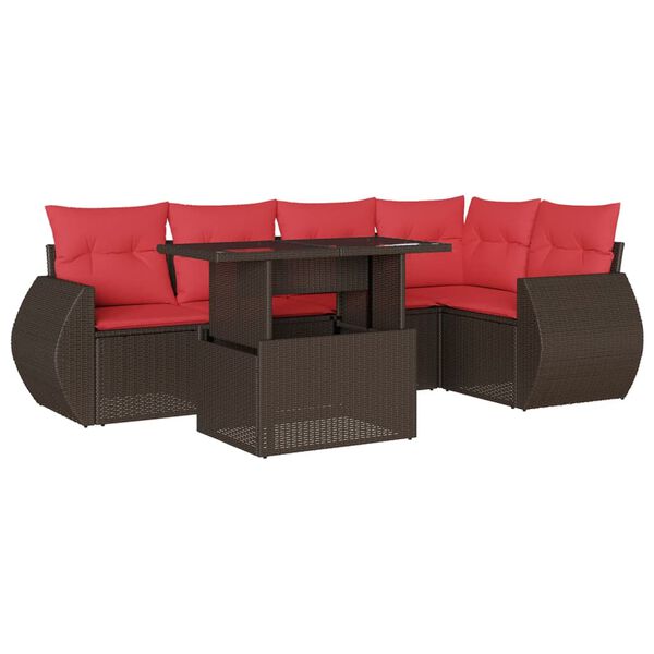 vidaXL 6-teiliges Gartensofa-Set mit Kissen, braun, Polyrattan