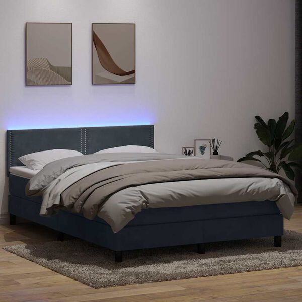 vidaXL Boxspringbett mit Matratze & LED Dunkelgrau 140x220 cm Samt