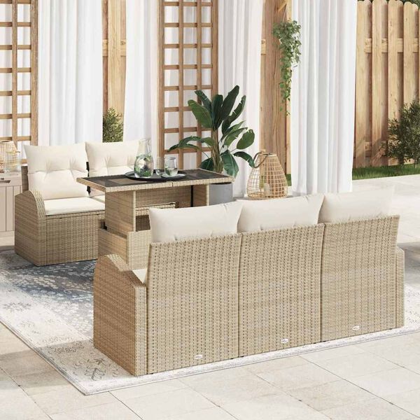 vidaXL Gartensofa-set mit Kissen mit Kissen 6 pcs Beige Poly Rattan