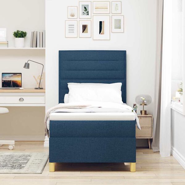 vidaXL Boxspringbett mit Matratze mit Kopfteil Blau 90 x 190 cm Stoff