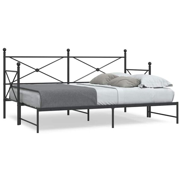 vidaXL Tagesbett Ausziehbar ohne Matratze Schwarz 90x190 cm Stahl