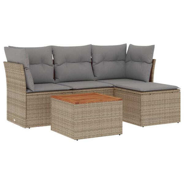 vidaXL 5-tlg. Garten-Sofagarnitur mit Kissen Beige Poly Rattan