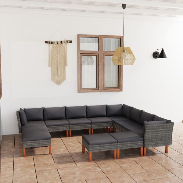vidaXL 12-tlg. Garten-Lounge-Set mit Kissen Poly Rattan Grau