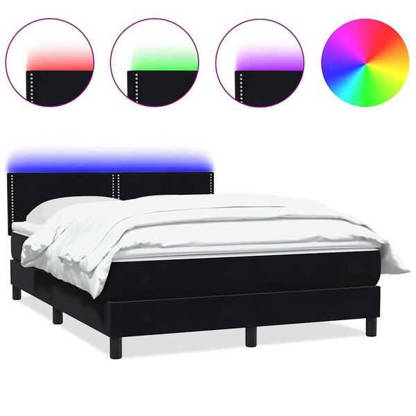 vidaXL Boxspringbett mit Matratze & LED Schwarz 140x210 cm Samt