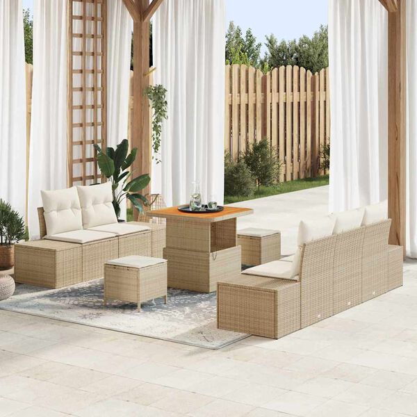 vidaXL Garten-Sofa-Set mit Kissen 8 pcs Beige Poly Rattan