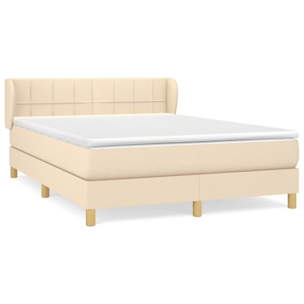 vidaXL Boxspringbett mit Matratze Creme 140x190 cm Stoff