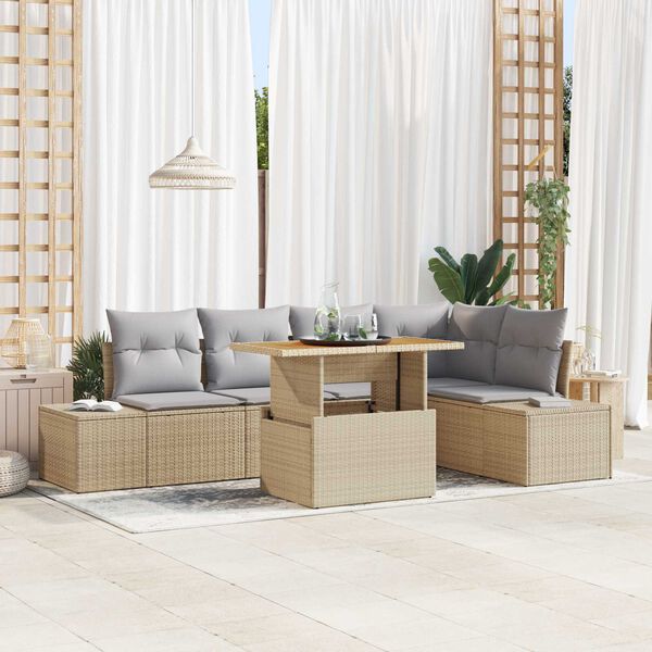 vidaXL Garten-Sofa-Set mit Speicher 6 pcs Beige Poly Rattan