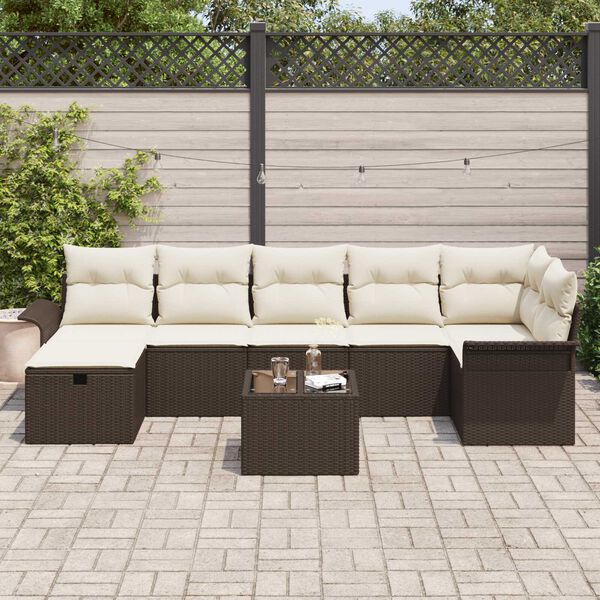 vidaXL Gartensofa-set mit Kissen 8 pcs Braun und Creme Poly-Rattan