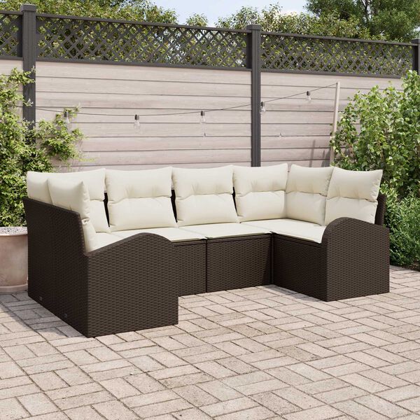 vidaXL Gartensofa-set mit Kissen 6 pcs Braun Poly Rattan