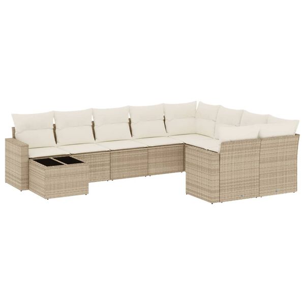 vidaXL 10-tlg. Garten-Sofagarnitur mit Kissen Beige Poly Rattan