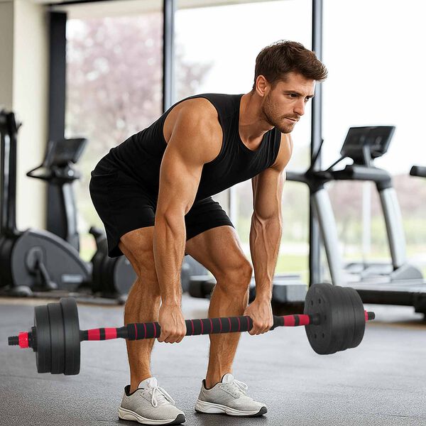 vidaXL 4-in-1 Hantelset Schwarz und Rot 121 x 19,5 x 19,5 cm