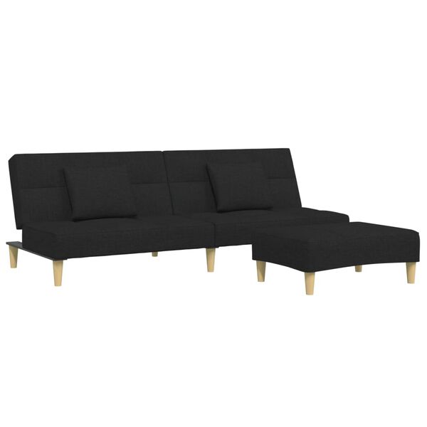 vidaXL Schlafsofa 2-Sitzer mit Fu&szlig;hocker Schwarz Stoff