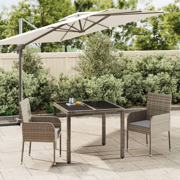 vidaXL 3-tlg. Garten-Essgruppe mit Kissen Grau Poly Rattan