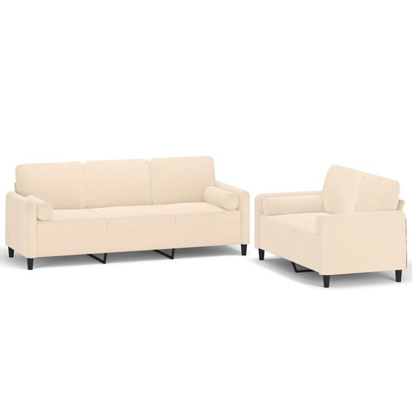 vidaXL 2-tlg. Sofagarnitur mit Kissen Creme Samt