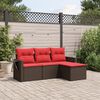 vidaXL 4-teiliges Gartensofa-Set mit Kissen, braun, Polyrattan