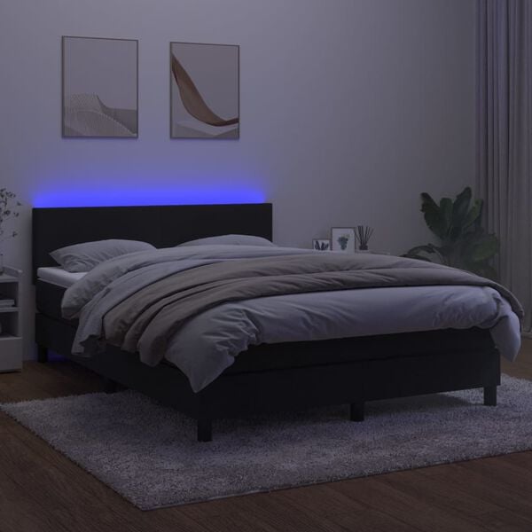 vidaXL Boxspringbett mit Matratze & LED Schwarz 140x200 cm Samt