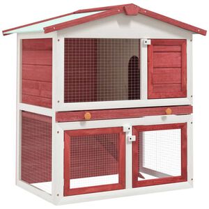 vidaXL Kaninchenstall 3 T&uuml;ren Rot Holz