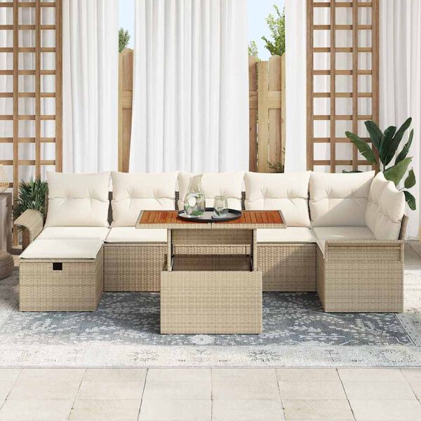 vidaXL Gartensofa-set mit Kissen mit Speicher 8 pcs Beige Poly-Rattan