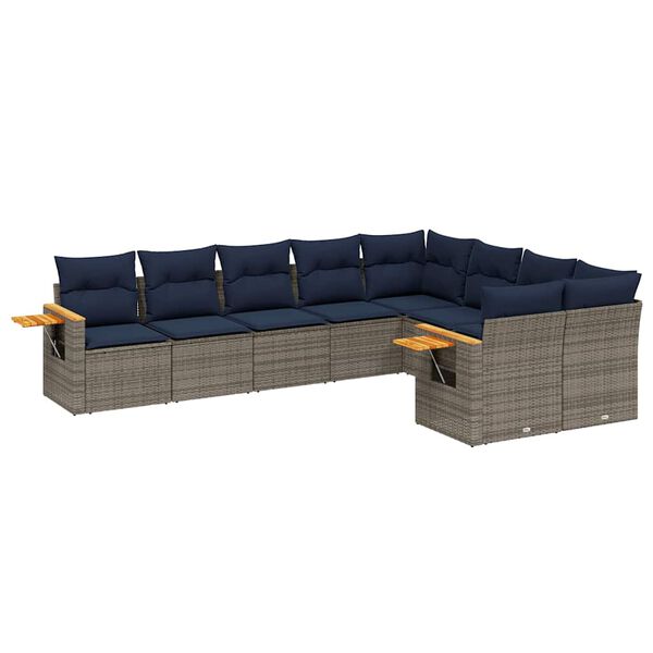 vidaXL 9-tlg. Garten-Sofagarnitur mit Kissen Grau Poly Rattan
