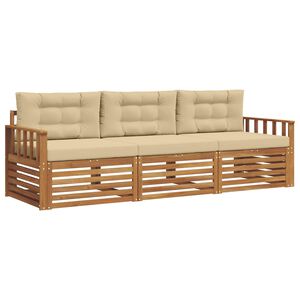 vidaXL Outdoor-Sofagarnitur mit Kissen 3 pcs Natur und Beige