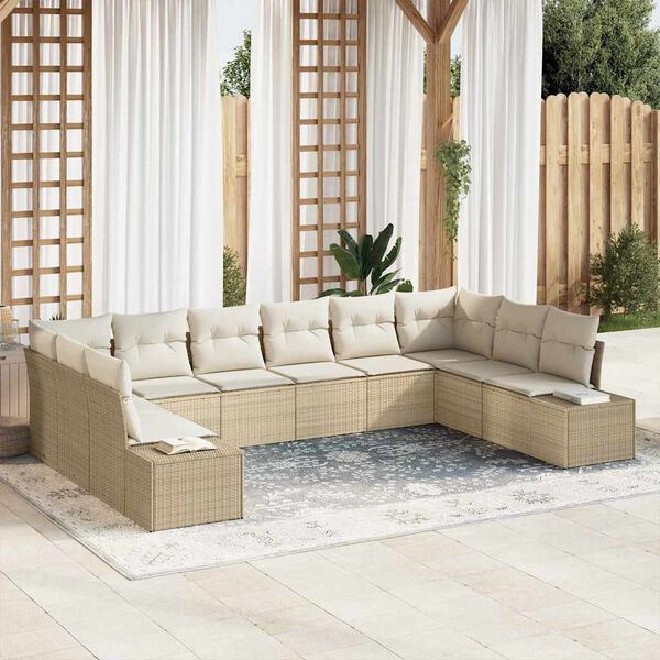 vidaXL Gartensofa-set mit Kissen 10 pcs Beige Poly-Rattan