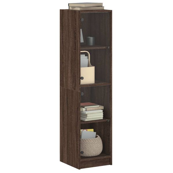 vidaXL Highboard mit Glast&uuml;ren Braun Eichen-Optik 35x37x142 cm
