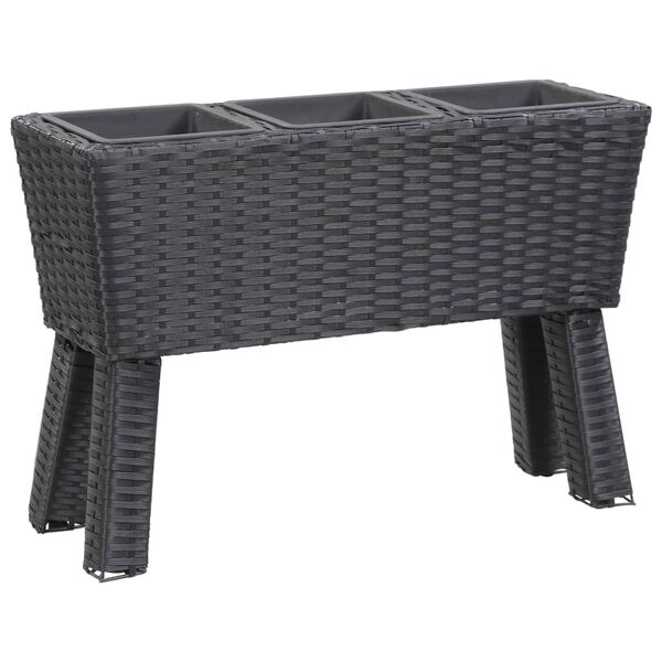 vidaXL Garten-Hochbeet mit Beinen 3 Töpfen 72x25x50cm Rattan Schwarz