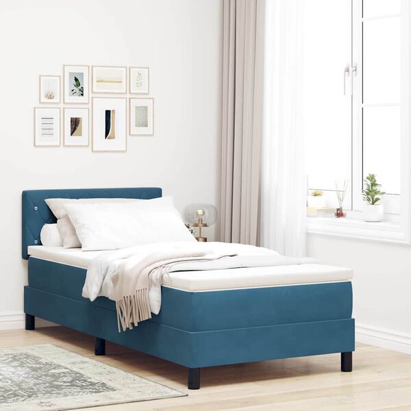 vidaXL Boxspringbett mit Matratze Dunkelblau 90 x 190 cm Samt