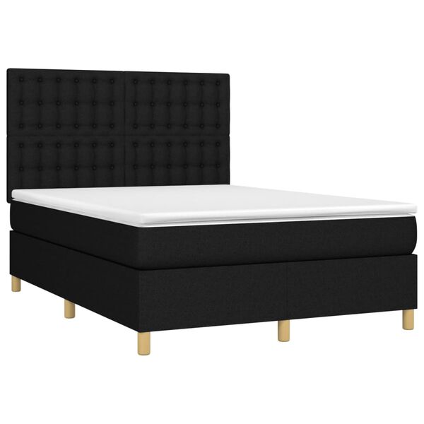 vidaXL Boxspringbett mit Matratze & LED Schwarz 140x190 cm Stoff