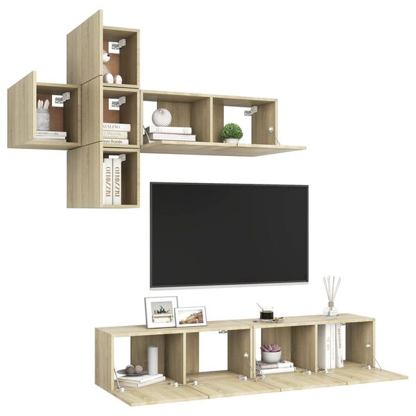 vidaXL 7-tlg. TV-Schrank-Set Sonoma-Eiche Holzwerkstoff
