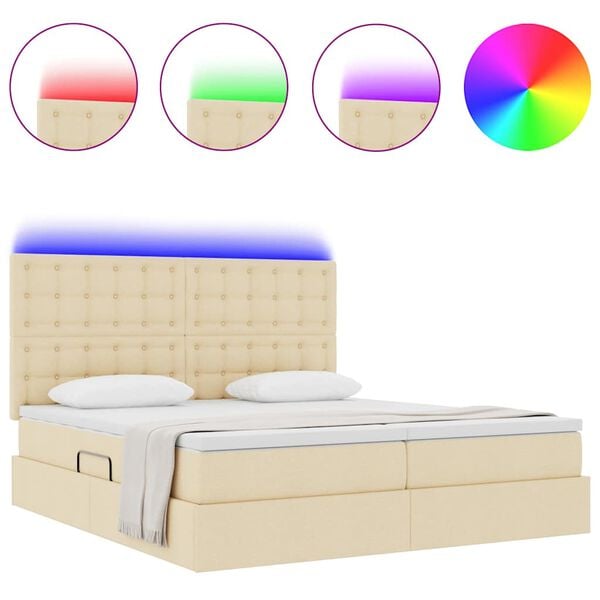 vidaXL Bett mit LED-Lichtleisten mit Kopfteil Creme 180 x 200 cm Stoff