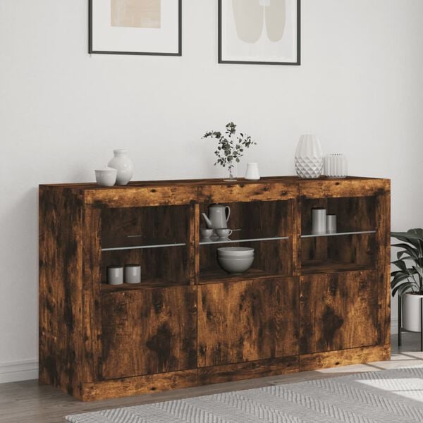 vidaXL Sideboard mit LED-Leuchten R&auml;uchereiche 123x37x67 cm