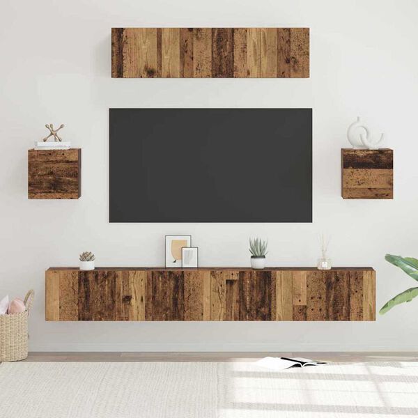 vidaXL TV-Schrankset Wandmontiert 7 pcs Altholz Holzwerkstoff