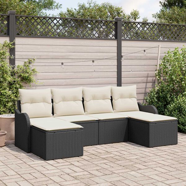 vidaXL Garten-Sofa-Set mit Kissen 6 pcs Schwarz und Wei&szlig; Poly Rattan