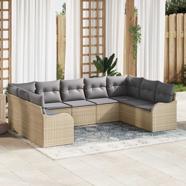 vidaXL Gartensofa-set 9 pcs Beige und Hellgrau Poly-Rattan