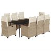vidaXL 9-tlg. Garten-Essgruppe mit Kissen Beige Poly Rattan
